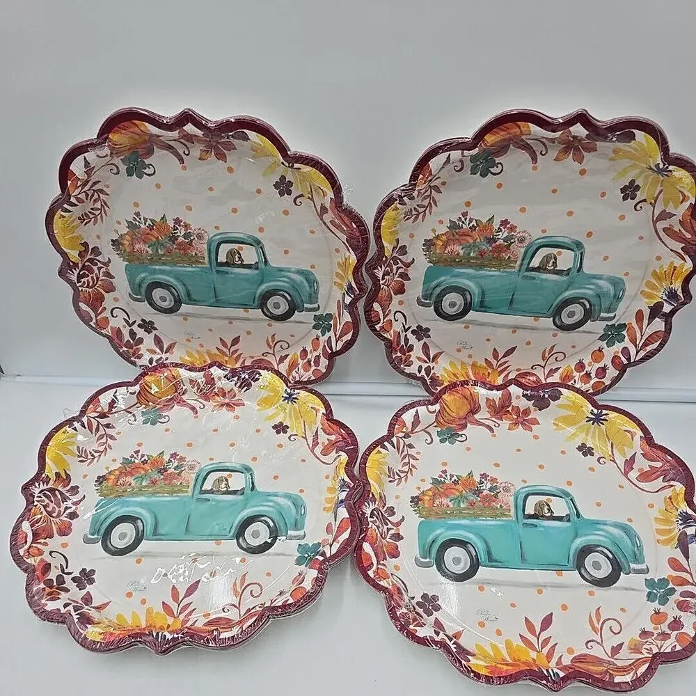 4 PACKS The Pioneer Woman Pumpkin Dog Truck Paper Plate; 32‎ Ct.; 11.5